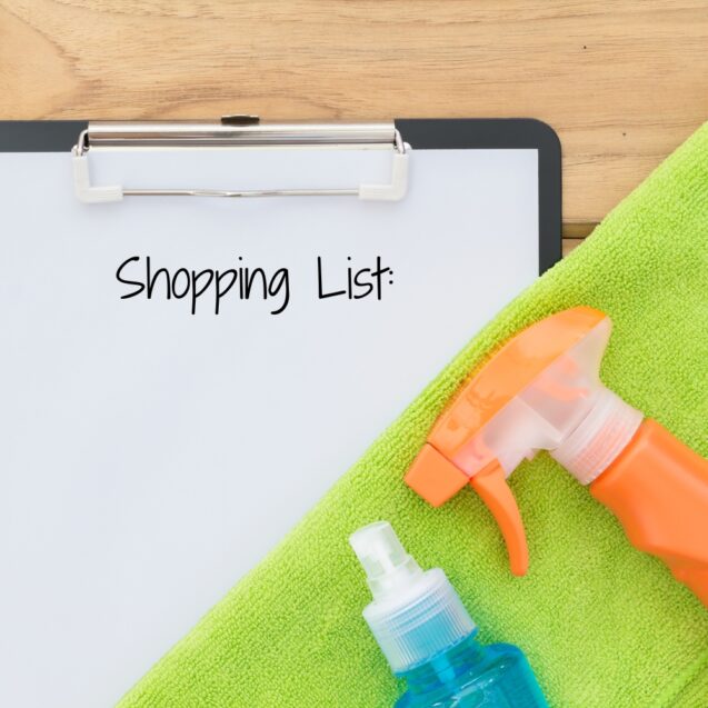 A clipboard with the title 'Shopping List'