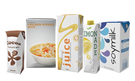 Milkshake, Soup, juice, and soymilk shelf-stable cartons 