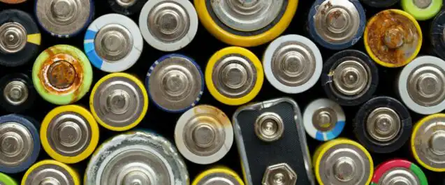 Looking down on tops of many batteries